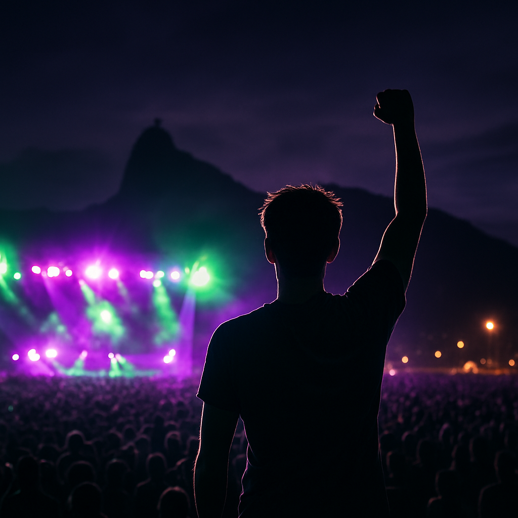 Show ao vivo no Rio de Janeiro com Cristo Redentor ao fundo