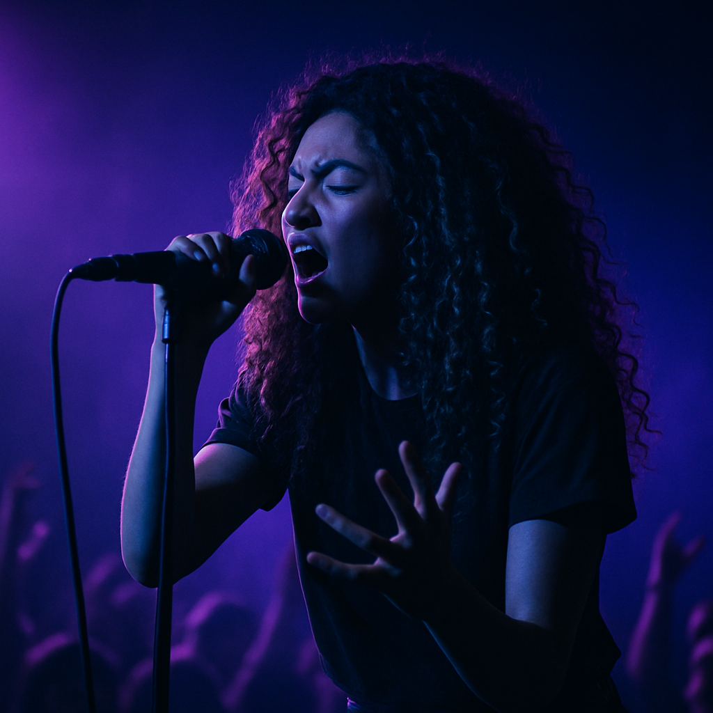Cantora se apresentando ao vivo no palco